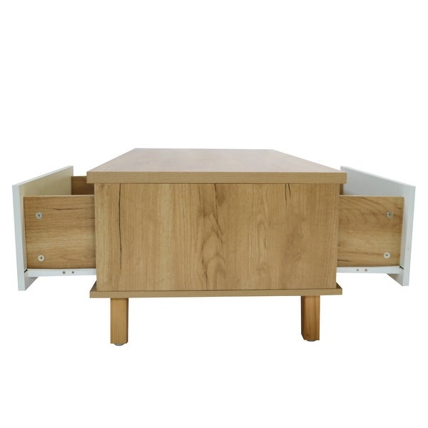 Coffee Table Computer Table Wood+white Color Solid Wood Handles and Legs Two Drawers