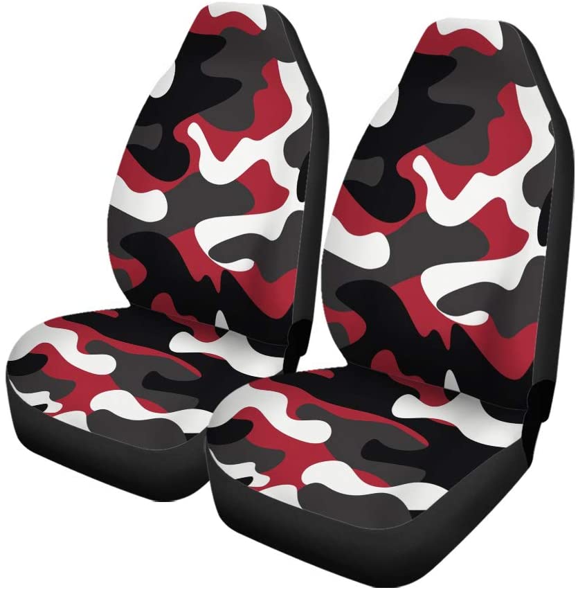 ZHANZZK Set of 2 Car Seat Covers Camouflage Pattern Classic Camo Red White Brown Black Universal Auto Front Seats Protector Fits for Car，SUV Sedan，Truck