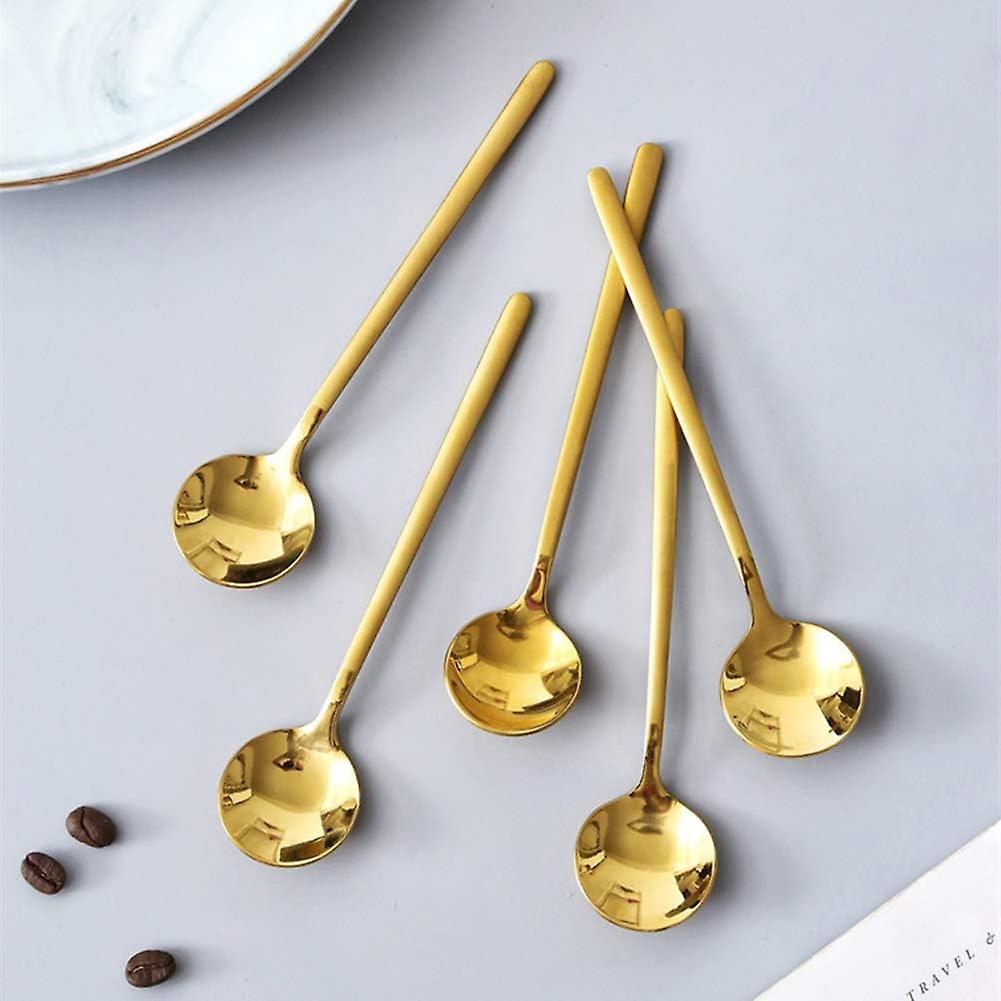 8 Pcs Mini Coffee Spoons Teaspoons 5.3-inch Matte Gold Frosted Handle Stainless Steel Tea Spoons