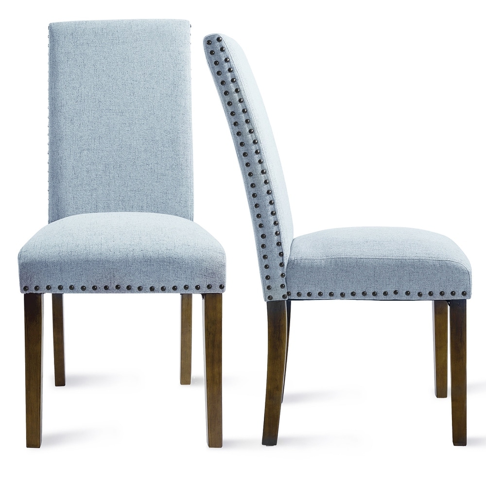 High Back Upholstered Nailhead Trim Parsons Dining Chairs (Set of 2)