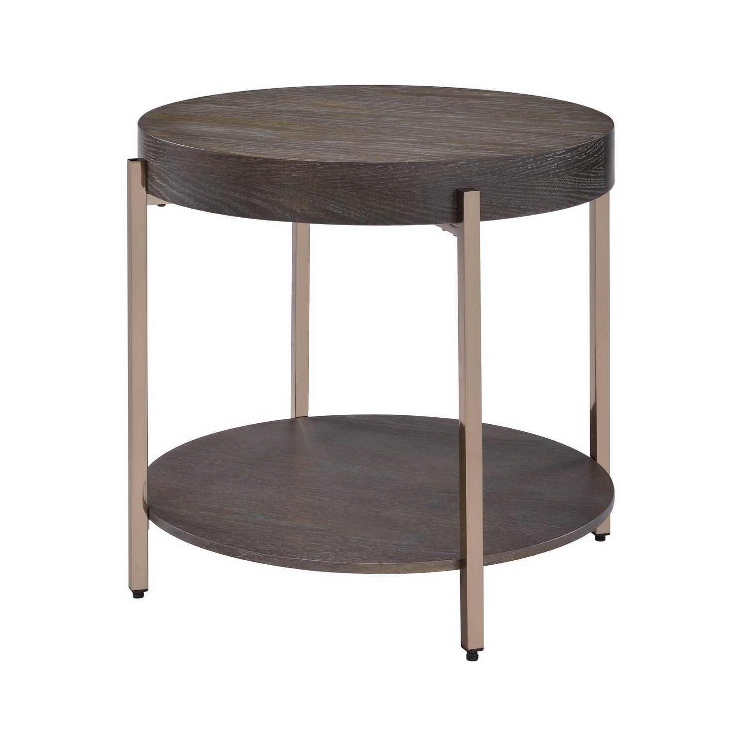 Wood and Metal End Table with 1 Shelf， Brown and Champagne