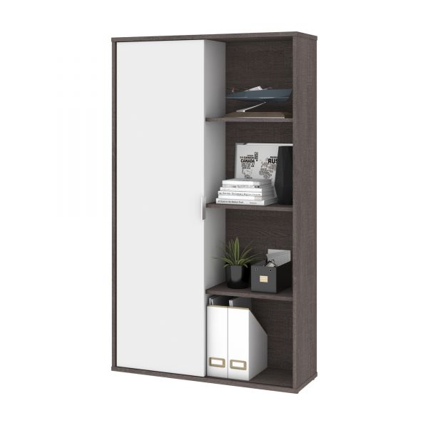 Bestar Aquarius Bookcase with Sliding Door - Bark Gray and White