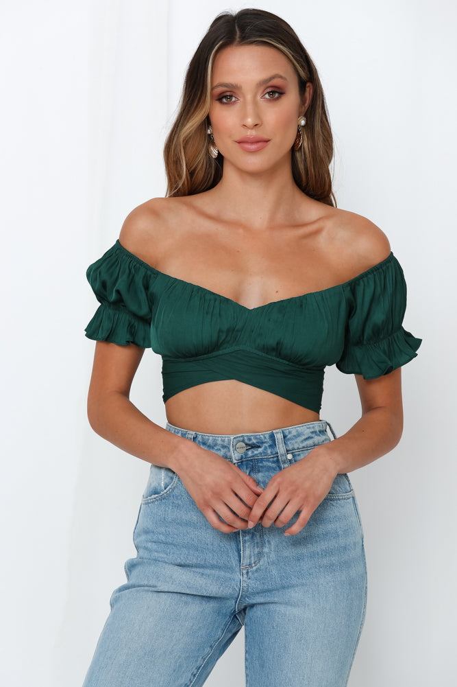 Danced Until Four Crop Top Forest Green