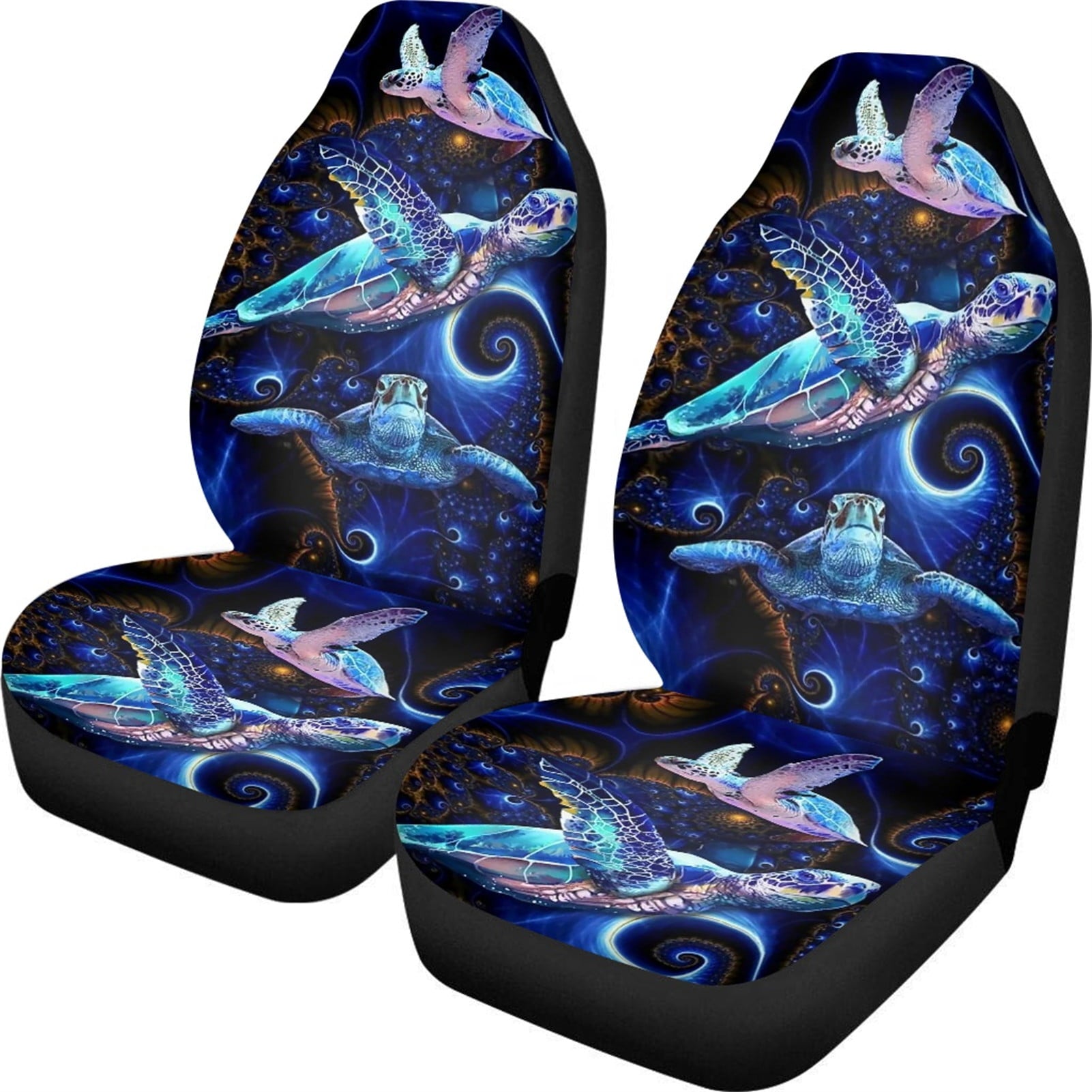 Xoenoiee Car Seat Covers 2 Pack， Psychedelic Sea Turtle Print Universal Fit Bucket Seat Cover Auto Interior Accessories Driver Seat Covers