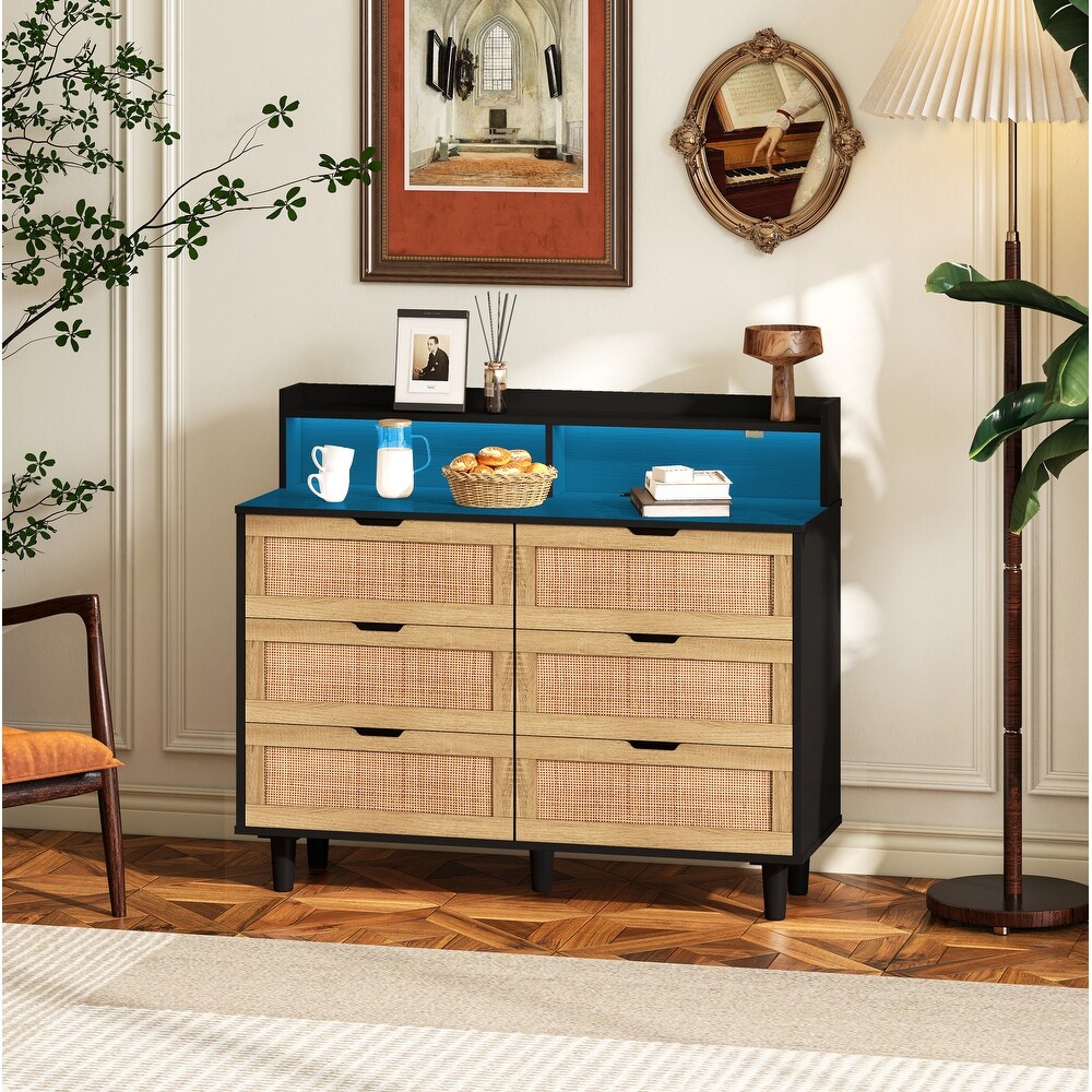 6 Drawers Rattan Storage Cabinet