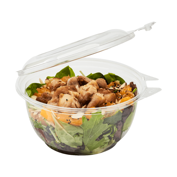 Karat 32oz PET Plastic Tamper Resistant Hinged Salad Bowl with Dome Lid - 240 sets