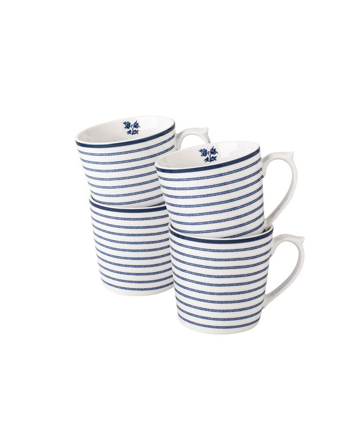 Laura Ashley Blueprint Collectables 9 Oz Candy Stripe Mugs in Gift Box Set of 4