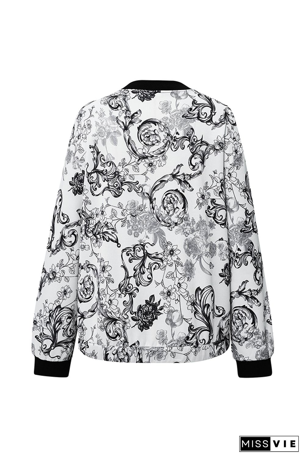 Floral Print Zipper Jacket Coat