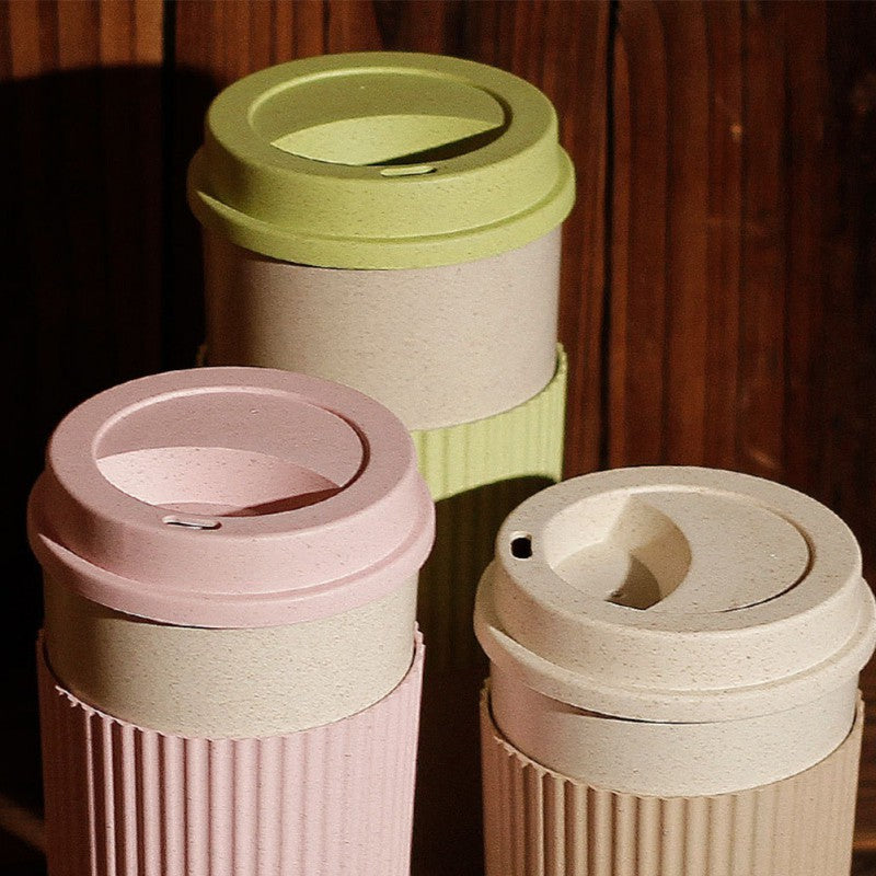 Wheat Fiber Straw Coffee Mug Double-wall Insulation Eco-friendly Coffee Cup Travel Leakproof Gift Mugs