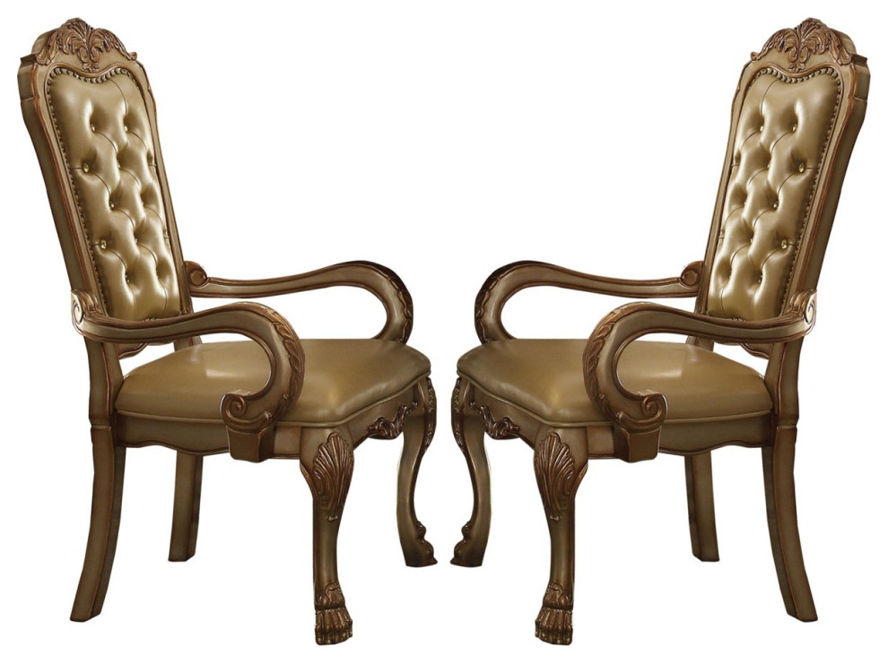 Set of 2 Dining Chair  Claw Legs  ampVegan Leather Seat With Curved Arms  Gold   Victorian   Dining Chairs   by Decor Love  Houzz