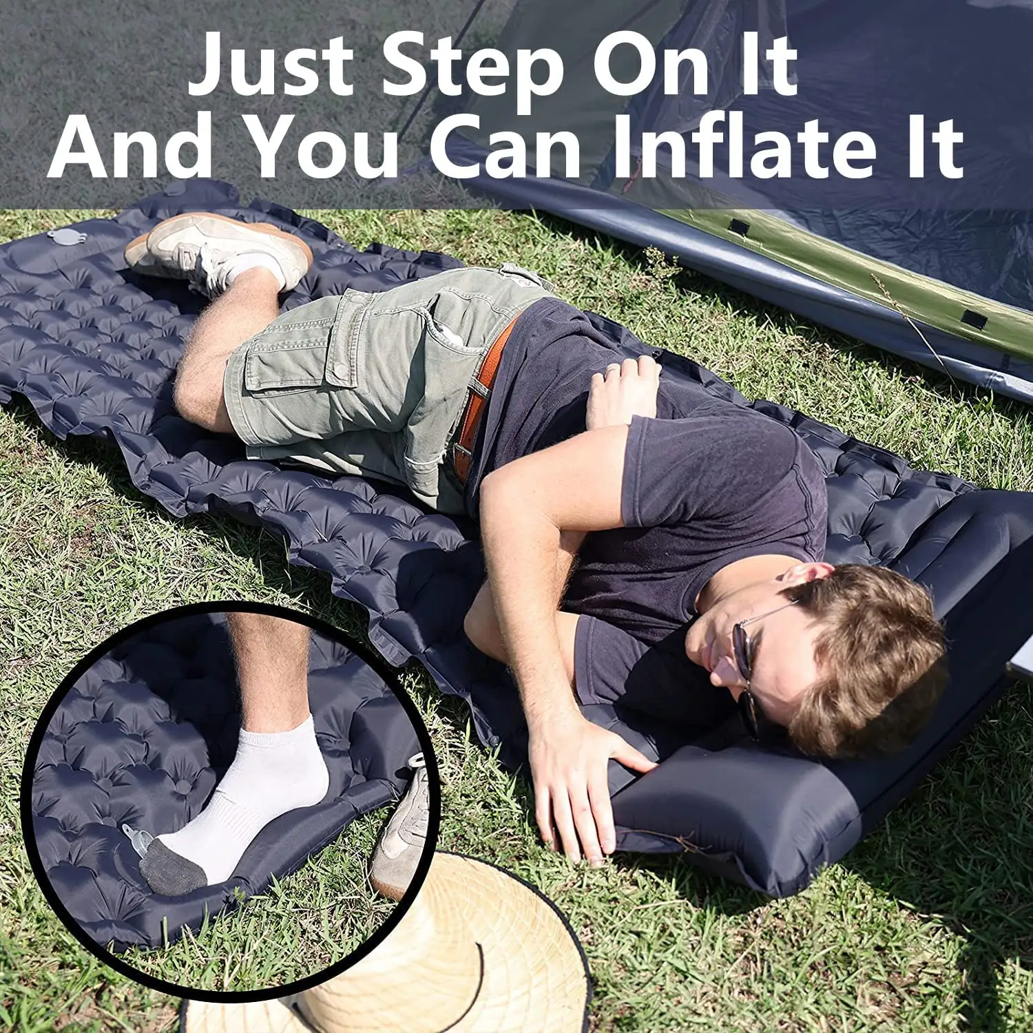 Camping Sleeping Mat Inflatable Camping Waterproof Mattress with Built in Foot Pump Compact Sleeping Pad for Camping Backpacking