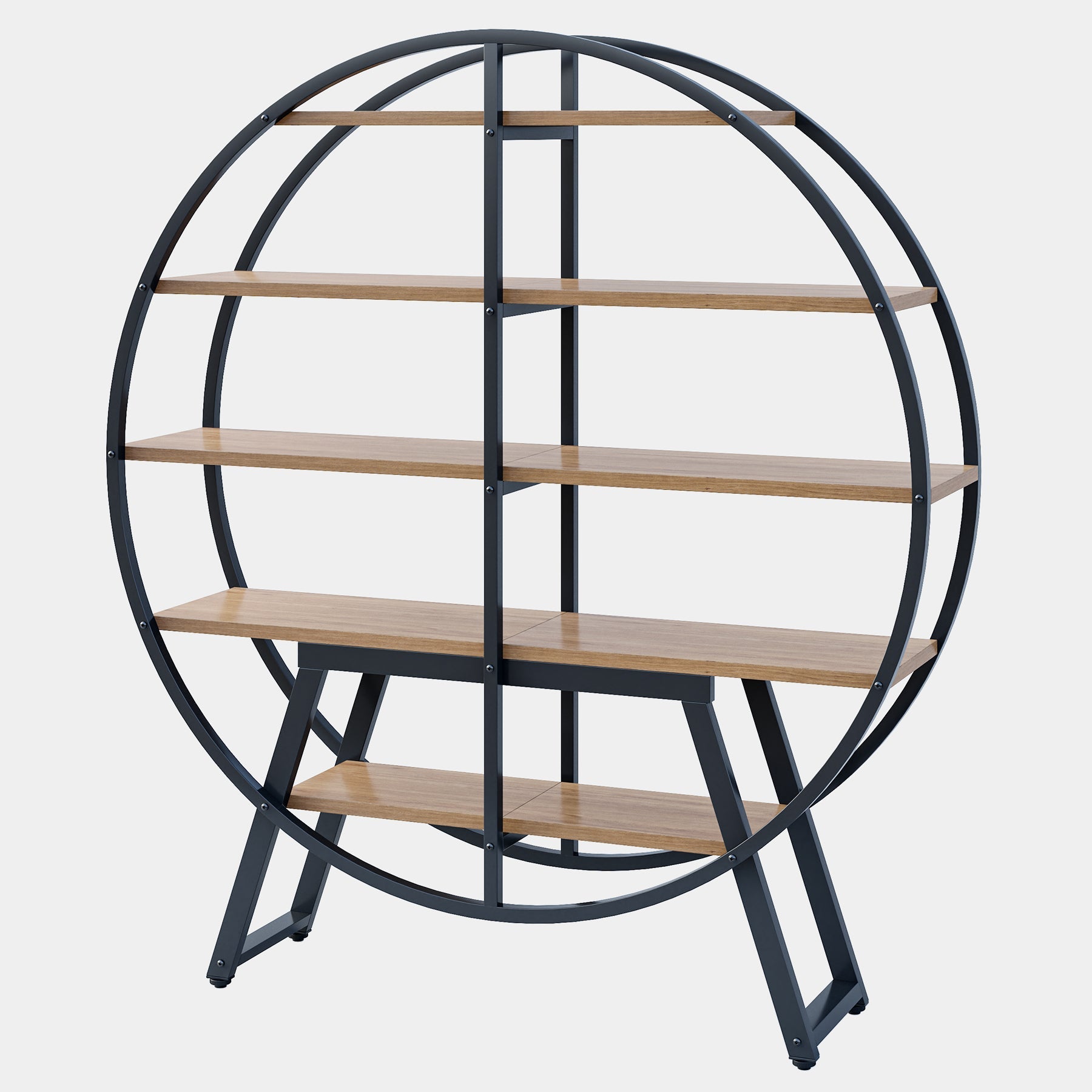 67 Industrial Bookshelf, 5-Tier Round Etagere Bookcase Display Shelf