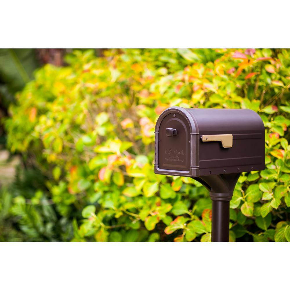 Architectural Mailboxes Roxbury Rubbed Bronze Large Steel Post Mount Mailbox and Premium Steel Post Combo 7980RZ