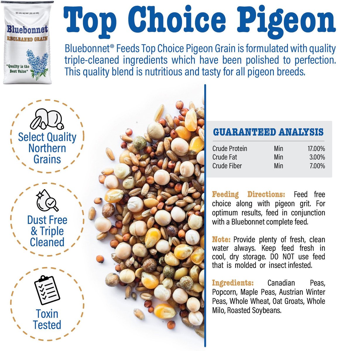 Bluebonnet Feeds Top Choice Pigeon Food， 50-lb bag