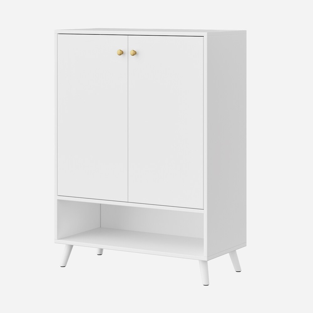 Shoe Storage Cabinet Accent Cabinet with Adjustable Plates Doors and Open Shelf