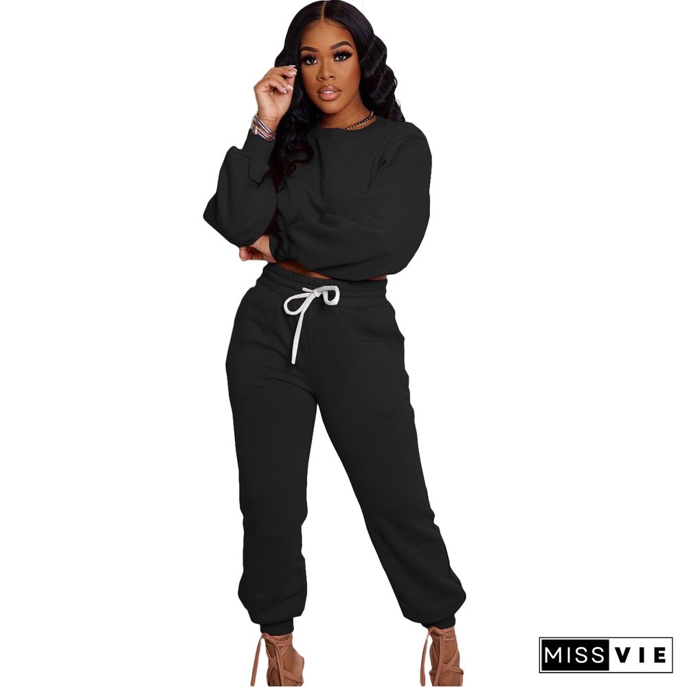 Loose Simple Solid T Shirt Sweatpants Two Piece Set