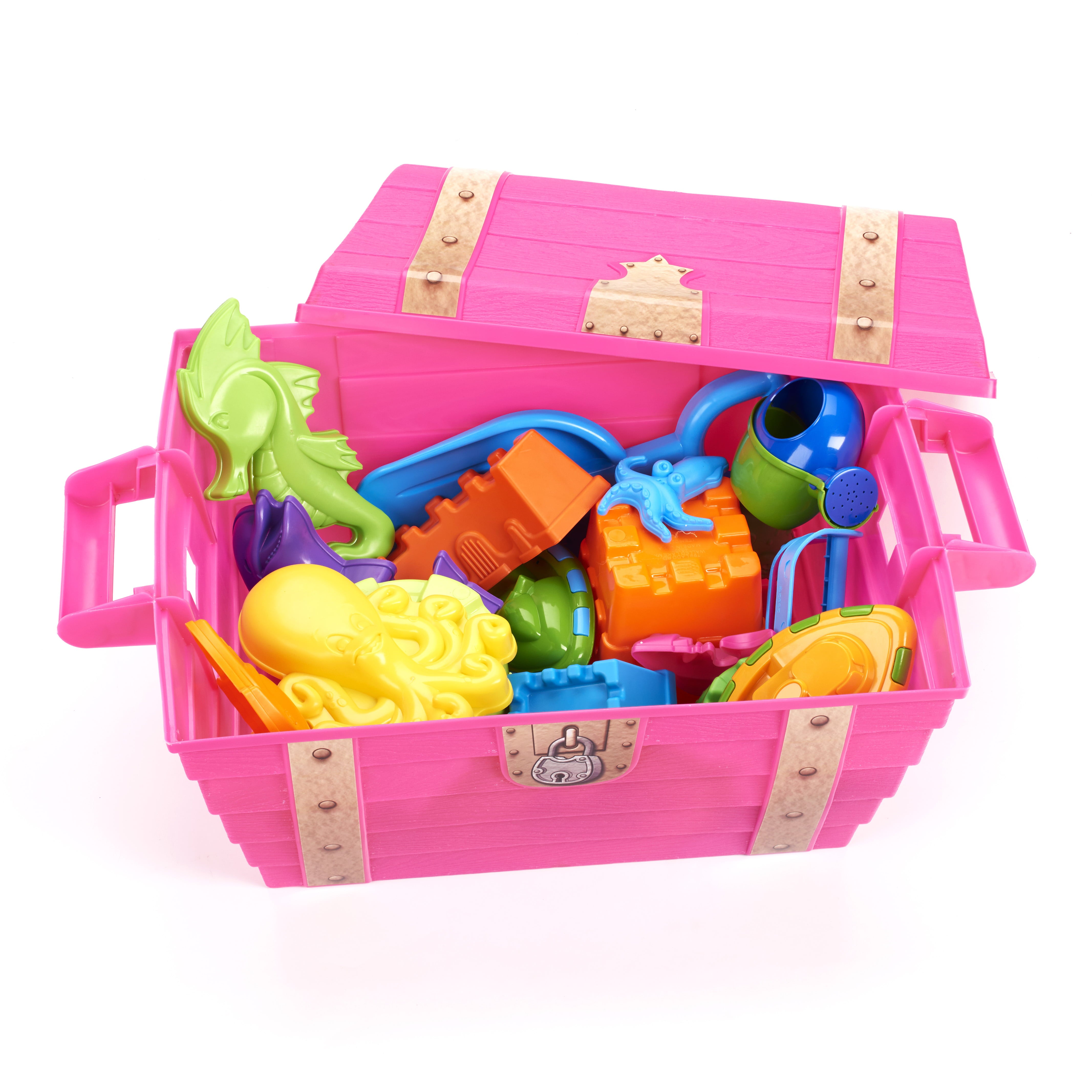 Play Day Treasure Chest with 20-Piece Sand Toys, Pink