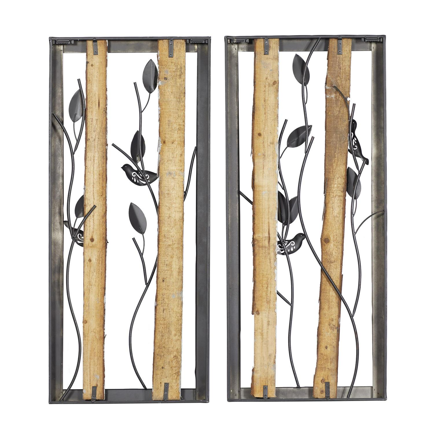 DecMode Black Metal Bird Wall Decor with Real Wood Detailing (2 Count)  Crowdfused