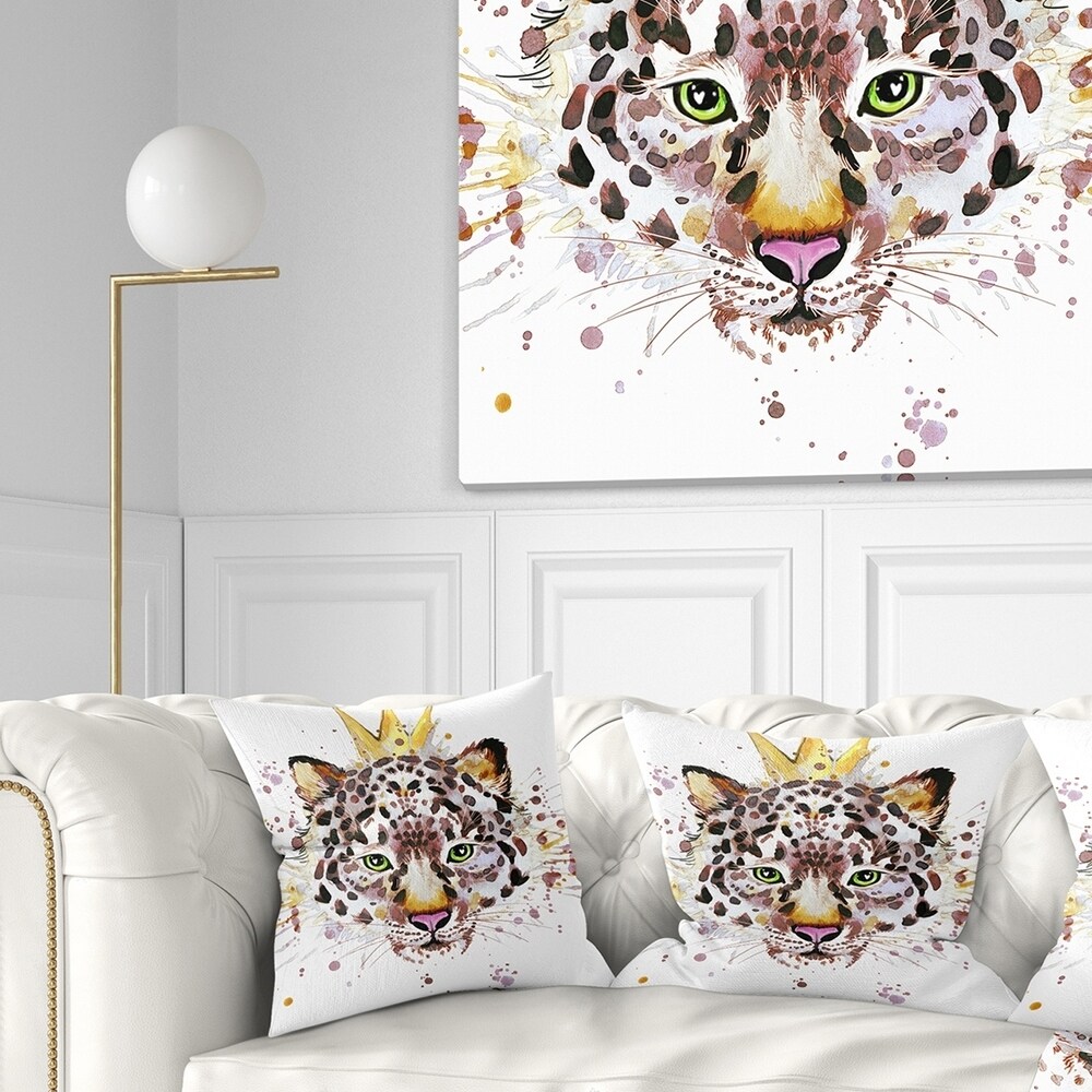 Designart 'Leopard Head with Golden Crown' Contemporary Animal Throw Pillow