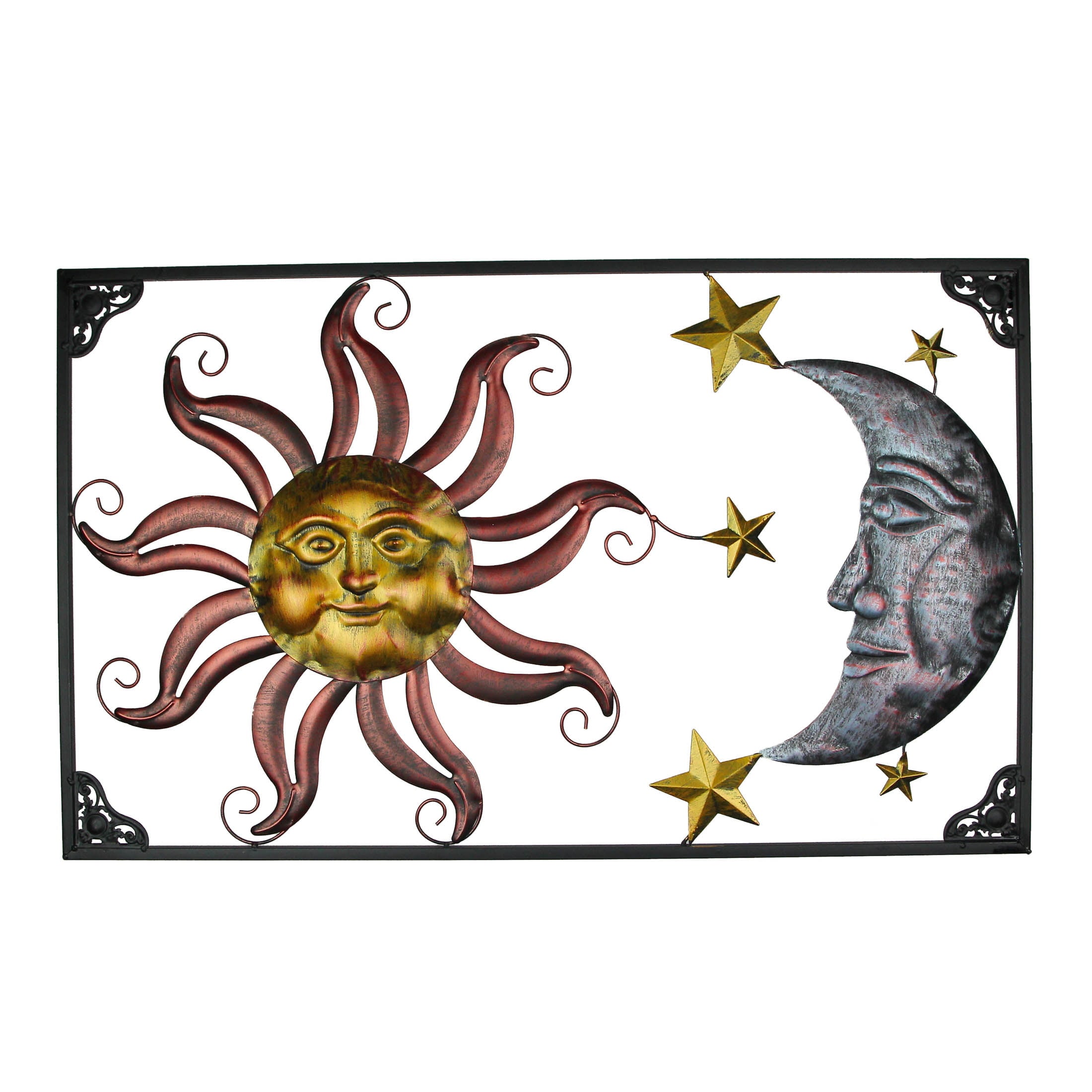 Zeckos Tri-Color Metal Art Celestial Sun Moon and Stars Indoor Outdoor Wall Hanging