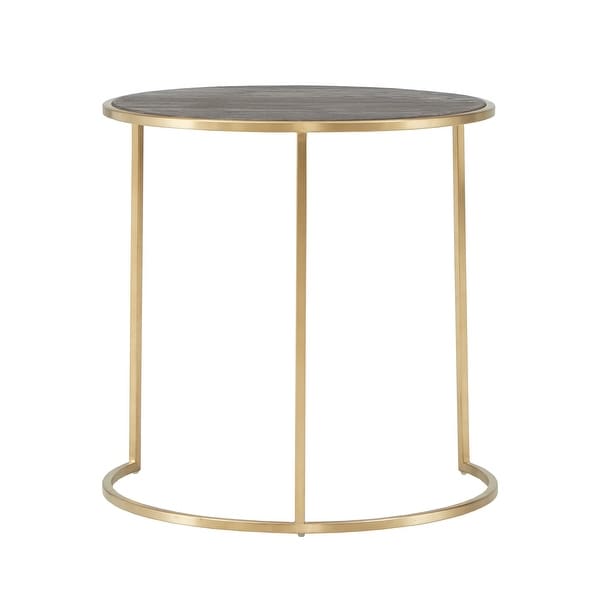 Subira Antique Gold Finished Metal and Reclaimed Wood Round Nesting End Table Set by iNSPIRE Q Bold