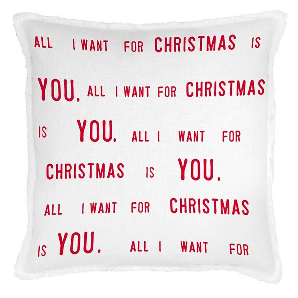 26 White Decorative Euro Pillow with All I Want For Christmas Is You Print Design