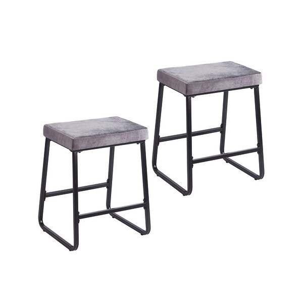 Porthos Home Sato Counter Stools Set of 2， Velvet Upholstery， Iron Legs