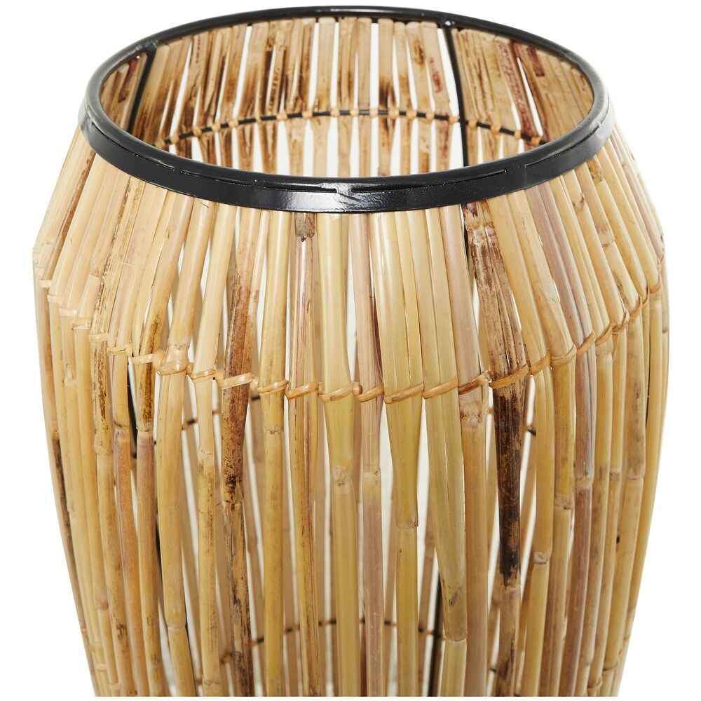 The Novogratz Brown Wicker Handmade Slatted Frame Vase with Black Metal Accents