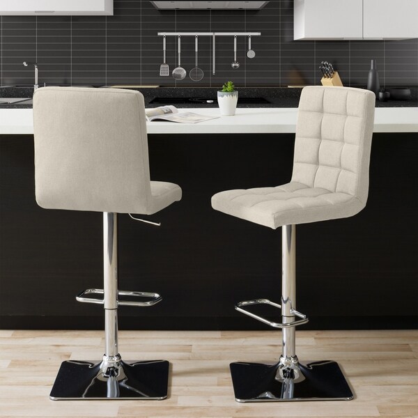 Heavy Duty Gas Lift Adjustable Barstool in Tufted Fabric， set of 2