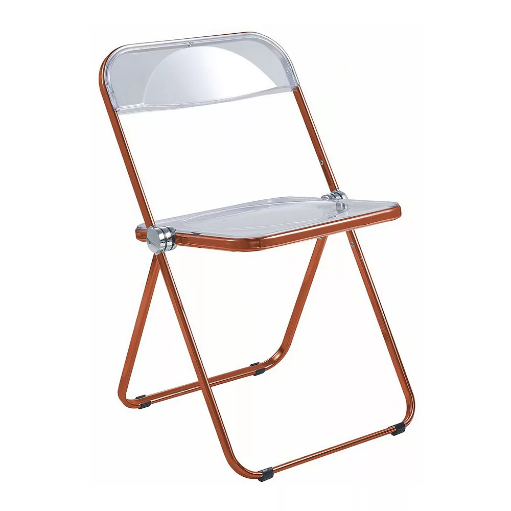 LeisureMod Lawrence Acrylic Folding Chair with Orange Metal Frame - Orange