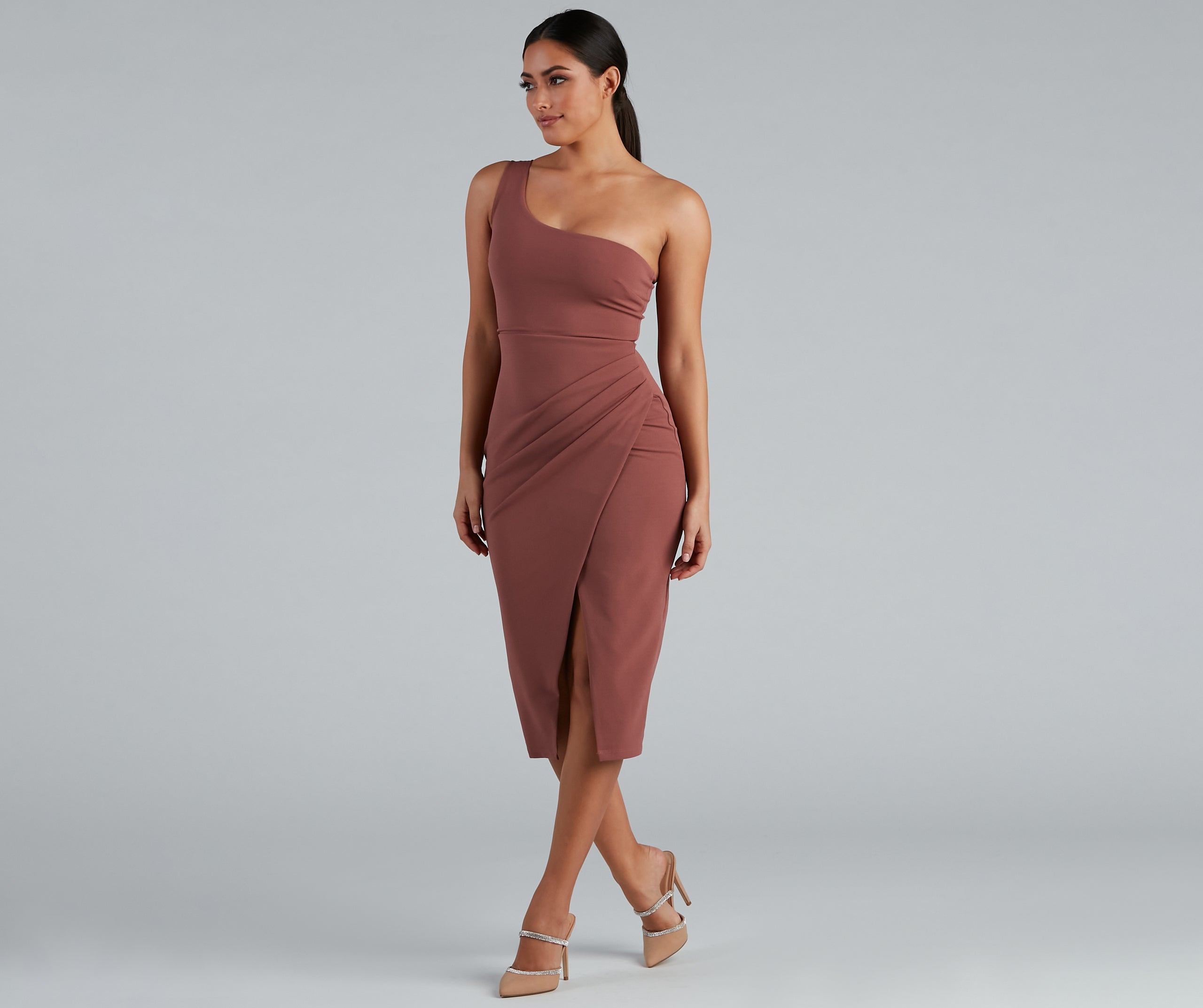 Marissa One-Shoulder Asymmetric Midi Dress