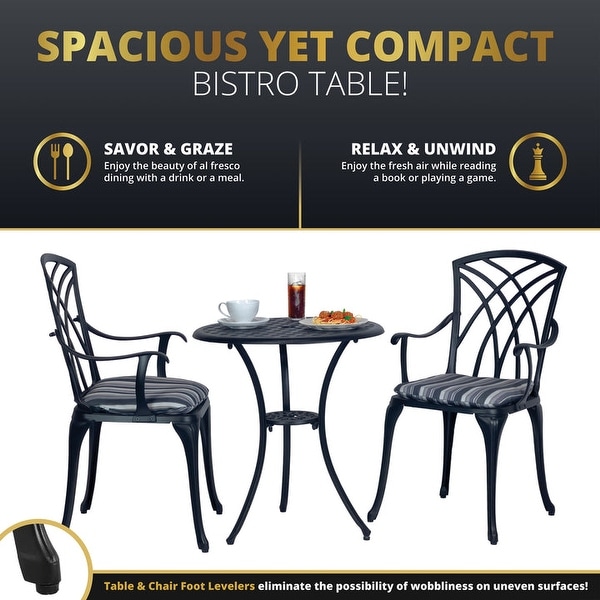 Kinger Home Ekta 24Inch Patio Bistro Sets 3 Piece Cast Aluminum