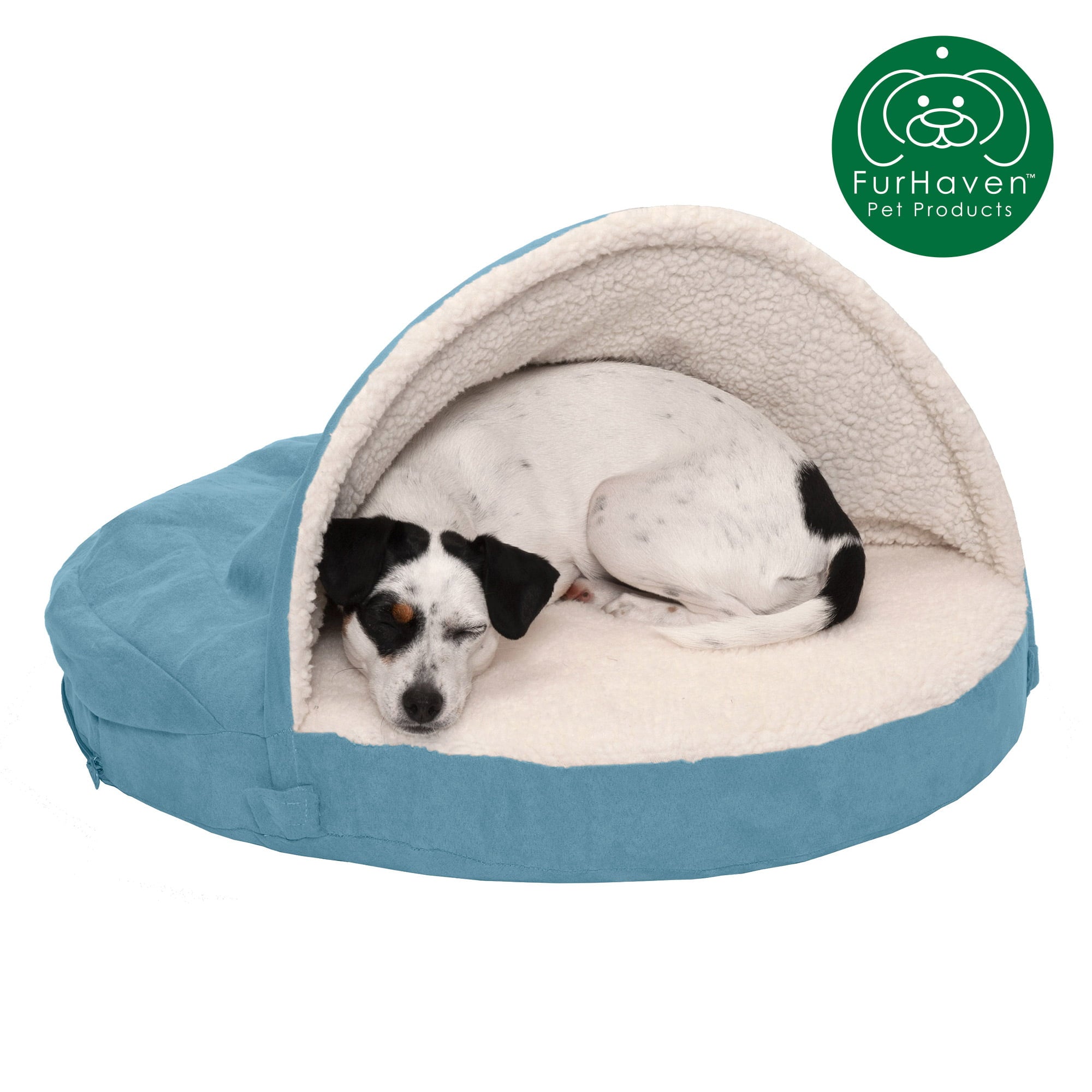 FurHaven | Orthopedic Faux Sheepskin Snuggery Burrow Pet Bed for Dogs & Cats, Blue, 26-Inch