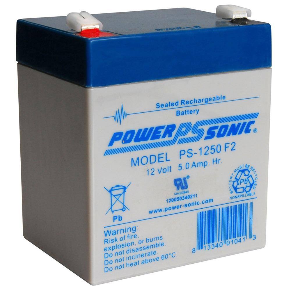 Power-Sonic 12-Volt 5 Ah F2 Terminal Sealed Lead Acid (SLA) Rechargeable Battery PS-1250F2