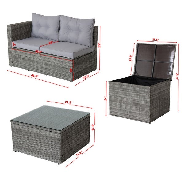 4 Piece Wicker Rattan Outdoor Patio Furniture Sofa Set w/Storage Box - Overstock - 37470498