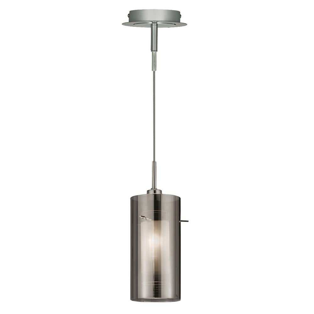 Searchlight 2301SM Duo 2 Polished Chrome Modern Pendant Light with Double Smoke Glass Shade