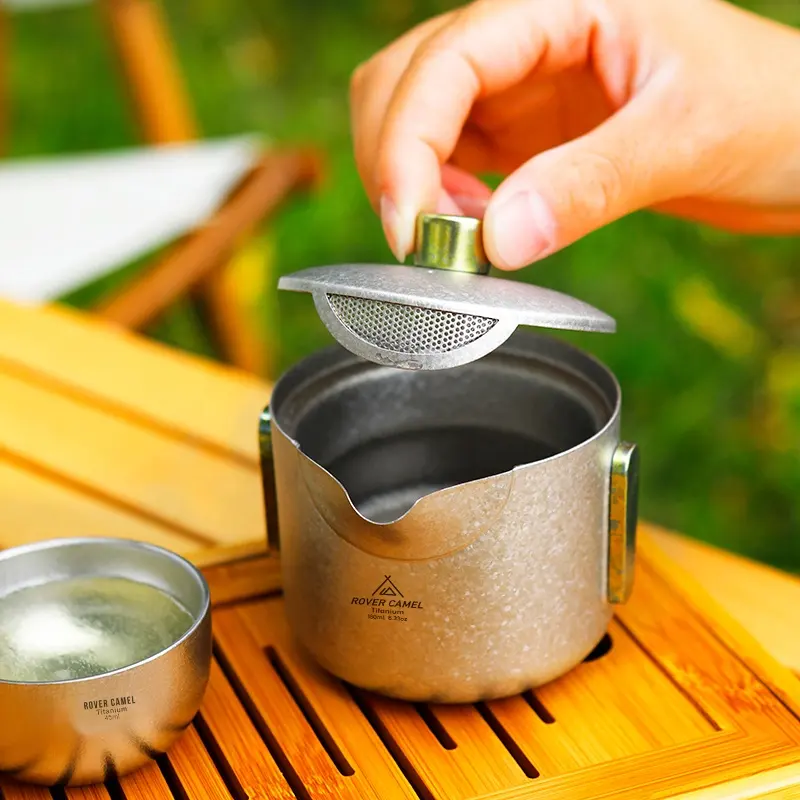 Pure titanium travel tea set portable outdoor kung fu tea infuser pot camping drinkware accessories colorful teapot with tea cup