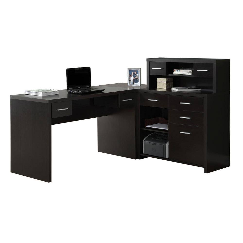 Monarch 47 in. L-Shaped Cappuccino 8 Drawer Computer Desk I 7018