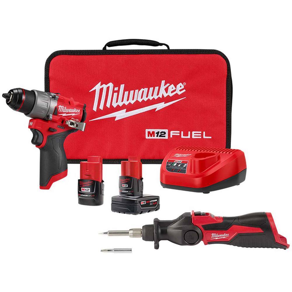 MW M12 FUEL 12V Lithium-Ion Brushless Cordless 12 in. Drill Driver Kit wM12 Soldering Iron 3403-22-2488-20