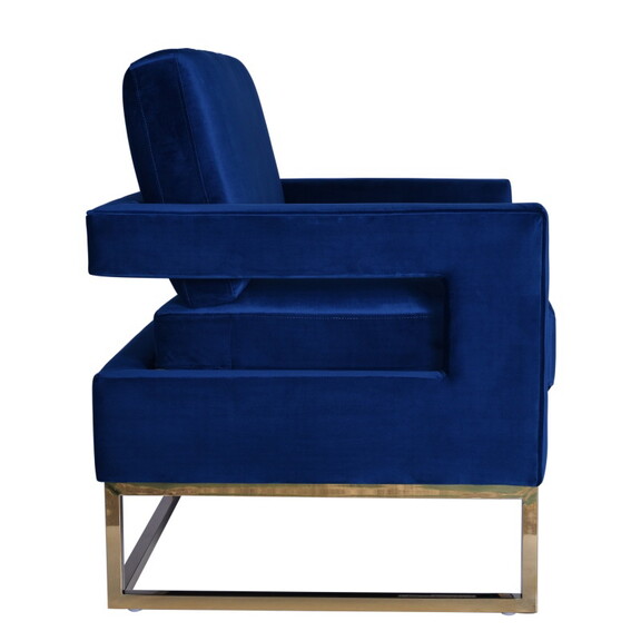 Modrest Edna Modern Blue Velvet   Gold Accent Chai...