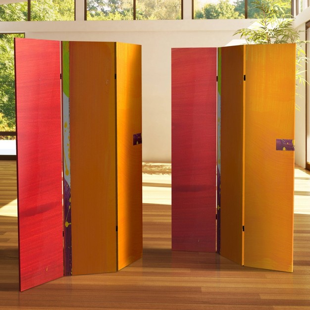 Double Sided Vermilion Canvas Room Divider Orange Oriental Furniture