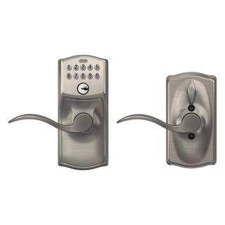 Schlage Camelot Satin Nickel Electronic Keypad Door Lock with Accent Handle and Flex Lock FE595 V CAM 619 ACC