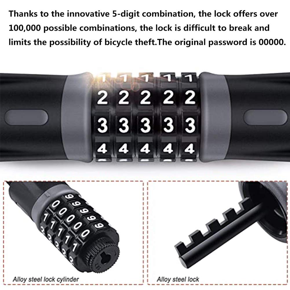 BiJun Bike Chain Lock， 5 Position Resettable Combination Heavy Duty Anti-Theft Bike Lock for Bicycle， Motorcycle， Door， Gate， Fence， Grill