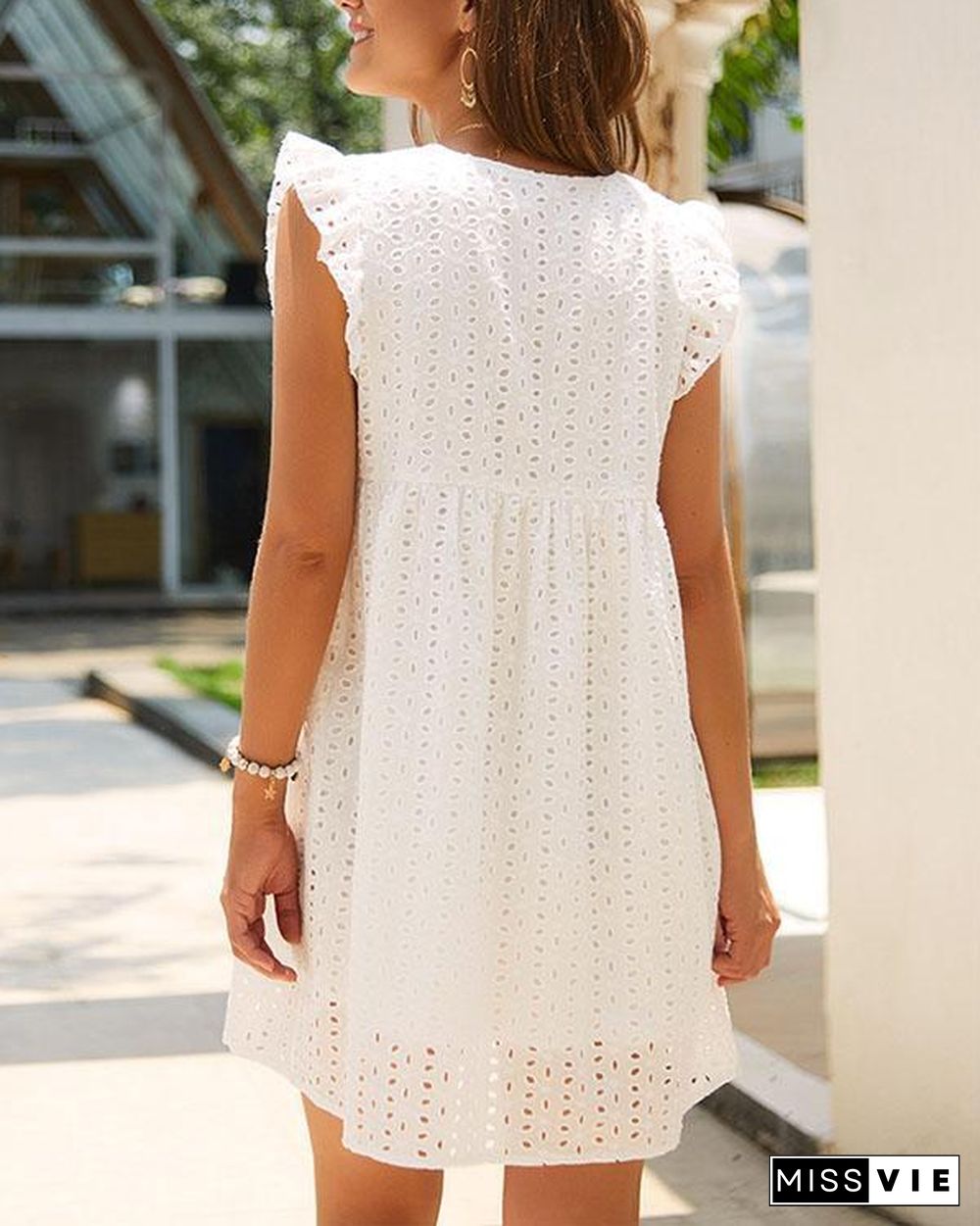 Summer Hollow Lace Hem Decorated Mini Dress