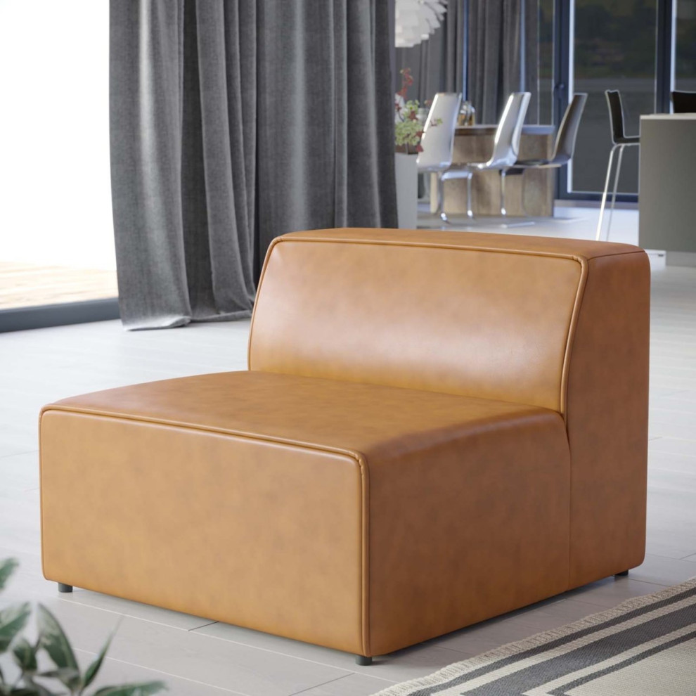 Armless Accent Chair  Vegan Leather Upholstery With Piping Trim Details   Contemporary   Armchairs And Accent Chairs   by Declusia  Houzz