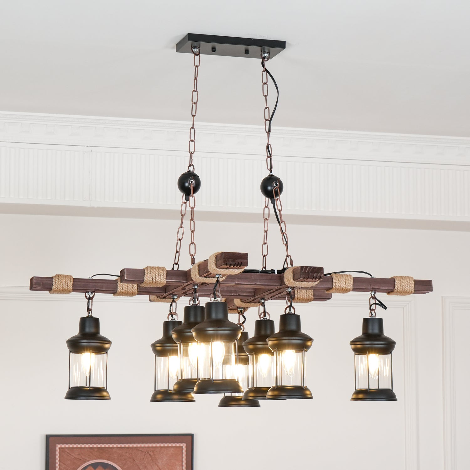 Vintage Wood Glass Chandeliers