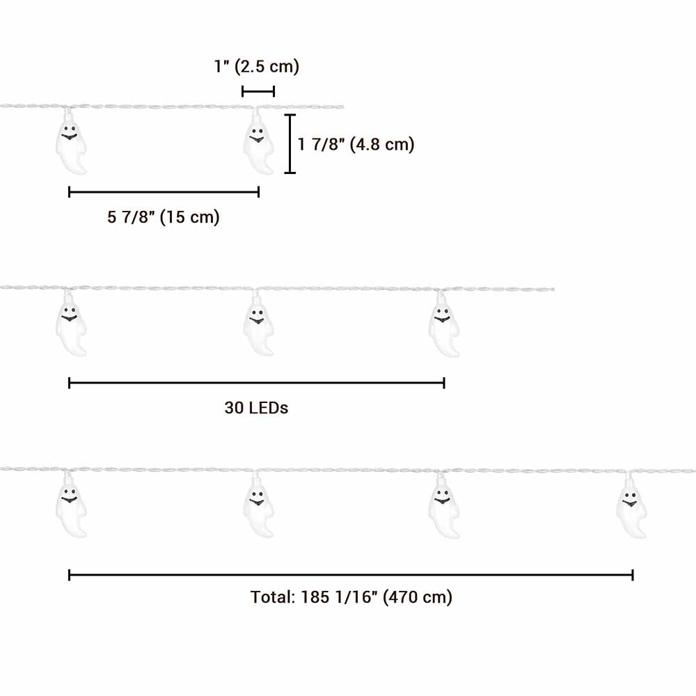 Yescom 15Ft Halloween String Light Spooky Ghost 30LEDs