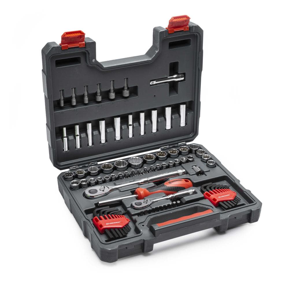 84 Pc 1/4 and 3/8 Drive 6 and 12 Point Standard and Deep SAE/Metric Mechanics Tool Set ;