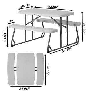 Gardenised Foldable White Kids' Picnic Table Bench Outdoor Portable Children's Backyard Table Patio Table QI004602WT