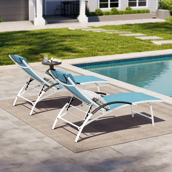 Crestlive Outdoor Adjustable Reclining Chaise Lounge Chair with Arms and Headrest，Aluminum or Steel Frame Options